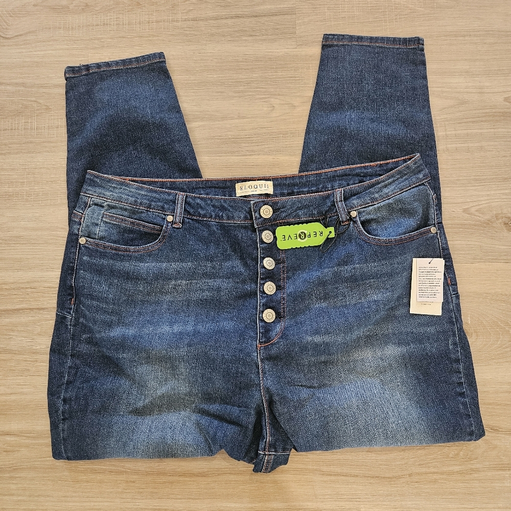 NWT Eloquii Jeans Women Sz 24V High Rise Dark Blue Button Front Recycled Fabric